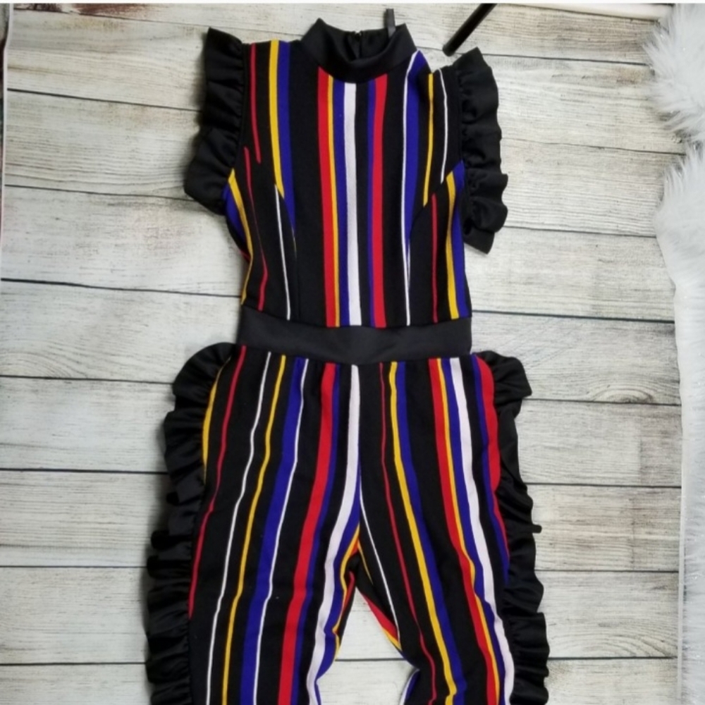 Stripped Ruffle Edge Romper - Picture 1 of 6